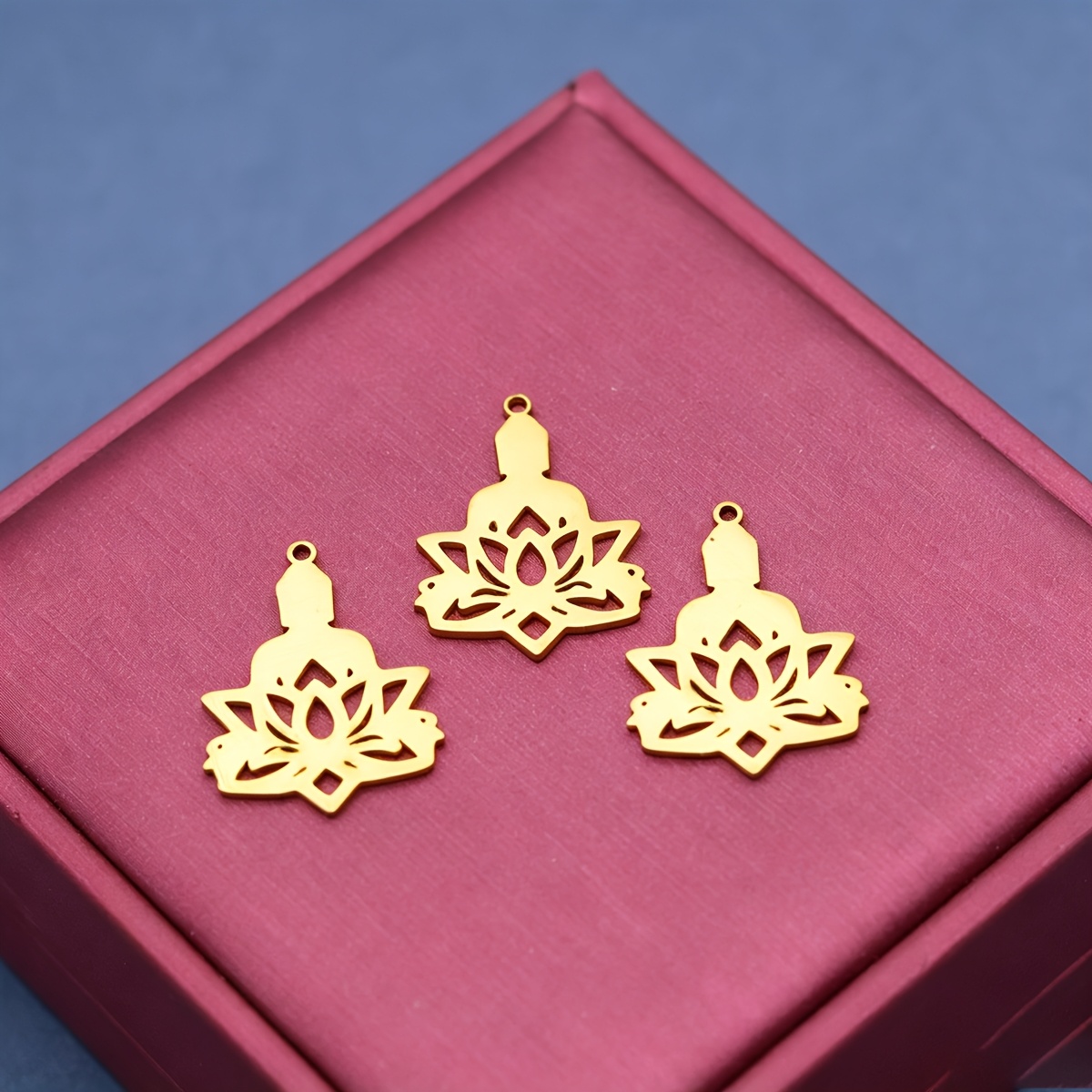 3pcs Hollow Buddha Lotus Charms for DIY Jewellery Making